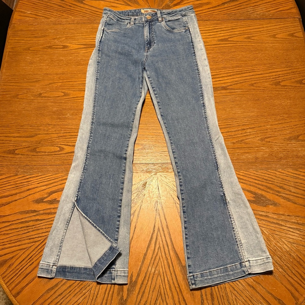 Kut From The Kloth Ana High Rise Flare Jeans Colorblock Keen Womens Size 8 Denim